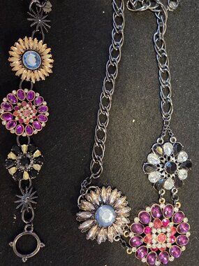 Vintage 90s Set: Lucky Brand necklace rhinestone chunky bib & Bracelet
